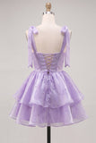 Lilac Pearl Mini Fairy Tale Tiered Homecoming Dress with Lace Up Back