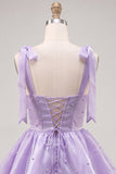 Lilac Pearl Mini Fairy Tale Tiered Homecoming Dress with Lace Up Back