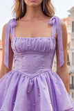 Lilac Pearl Mini Fairy Tale Tiered Homecoming Dress with Lace Up Back
