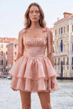 Lilac Pearl Mini Fairy Tale Tiered Homecoming Dress with Lace Up Back