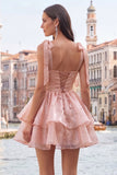 Lilac Pearl Mini Fairy Tale Tiered Homecoming Dress with Lace Up Back