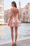 Lilac Pearl Mini Fairy Tale Tiered Homecoming Dress with Lace Up Back