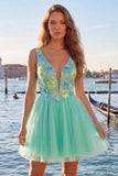 A-Line Yellow V-Neck Floral Sequins Homecoming Dress