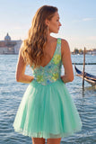 A-Line Yellow V-Neck Floral Sequins Homecoming Dress
