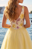 A-Line Yellow V-Neck Floral Sequins Homecoming Dress