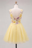 A-Line Yellow V-Neck Floral Sequins Homecoming Dress