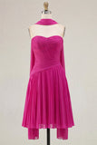 Yellow A-Line Strapless Ruched Pleated Homecoming Dress with Neck Scarf