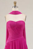 Yellow A-Line Strapless Ruched Pleated Homecoming Dress with Neck Scarf