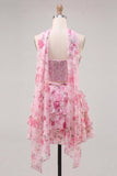 Sweetheart Light Blue 2 Piece A-Line Corset Tiered Floral Homecoming Dress with Beading