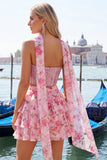 Sweetheart Light Blue 2 Piece A-Line Corset Tiered Floral Homecoming Dress with Beading