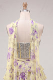 Sweetheart Light Blue 2 Piece A-Line Corset Tiered Floral Homecoming Dress with Beading