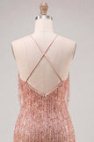 Dusty Rose Bodycon Halter Neck Sequins Homecoming Dress with Fringes