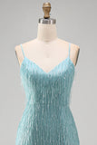 Gold Bodycon Spaghetti Straps Sequins Homecoming Dress with Fringes