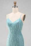 Gold Bodycon Spaghetti Straps Sequins Homecoming Dress with Fringes