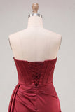 Burgundy Bodycon Sweetheart Corset Ruched Fringed Lace Up Back Homecoming Dress