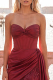 Burgundy Bodycon Sweetheart Corset Ruched Fringed Lace Up Back Homecoming Dress
