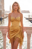 Burgundy Bodycon Sweetheart Corset Ruched Fringed Lace Up Back Homecoming Dress