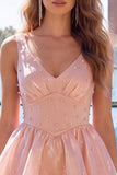 Lilac A-Line Tiered V-Neck Pearl Short Homecoming Dress with Lace Up Back