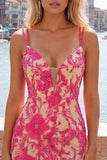 Light Blue Bodycon Spaghetti Straps Floral Short Homecoming Dress with Beading