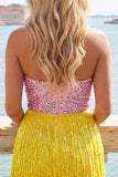 Fuchsia Strapless Sequins Bodycon Cocktail Dress with Fringes