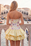 Strapless Pink Floral Tiered A-Line Homecoming Dress with Sequins