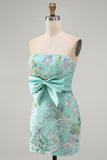 Pink Bodycon Strapless Floral Sequins Short Formal Dress with Bow