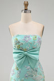Pink Bodycon Strapless Floral Sequins Short Formal Dress with Bow