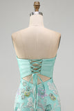 Pink Bodycon Strapless Floral Sequins Short Formal Dress with Bow