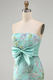 Pink Bodycon Strapless Floral Sequins Short Formal Dress with Bow