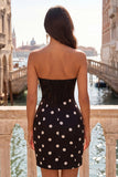 Black and White Sweetheart Bodycon Corset Key Hole Homecoming Dress with Bow