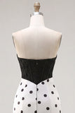 Black and White Sweetheart Bodycon Corset Key Hole Homecoming Dress with Bow