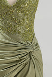 Army Green Satin Halter Bodycon Ruched Floral Short Formal Dress