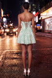 Dusty Blue A-Line Sweetheart Pearl Floral Short Homecoming Dress with Lace Up Back