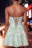 Dusty Blue A-Line Sweetheart Pearl Floral Short Homecoming Dress with Lace Up Back