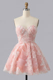 Dusty Blue A-Line Sweetheart Pearl Floral Short Homecoming Dress with Lace Up Back