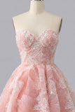 Dusty Blue A-Line Sweetheart Pearl Floral Short Homecoming Dress with Lace Up Back