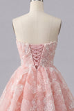 Dusty Blue A-Line Sweetheart Pearl Floral Short Homecoming Dress with Lace Up Back