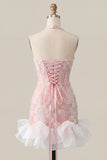 Mint Green Halter Neck Pearl Bodycon Ruffled Floral Homecoming Dress with Lace Up Back