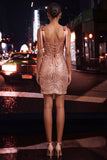 Sparkly Sheer Corset Bodycon Sequins Lace Up Back Bowed Straps Homecoming Dress with Slit