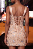 Blush Bodycon Halter Neck Corset Lace Up Back Ruched Homecoming Dress with Sash