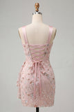 Blush Bodycon Halter Neck Corset Lace Up Back Ruched Homecoming Dress with Sash