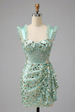 Champagne Bodycon Sheer Corset Ruffle Ruched Sequins Homecoming Dress