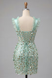 Champagne Bodycon Sheer Corset Ruffle Ruched Sequins Homecoming Dress
