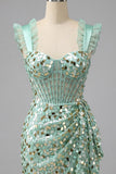 Champagne Bodycon Sheer Corset Ruffle Ruched Sequins Homecoming Dress