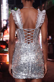 Champagne Bodycon Sheer Corset Ruffle Ruched Sequins Homecoming Dress