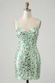 Sparkly Mint Green Tight Corset Sequins Short Formal Dress