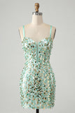 Sparkly Mint Green Bodycon Corset Lace Up Back Sequins Short Homecoming Dress