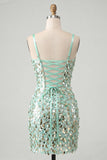 Sparkly Mint Green Bodycon Corset Lace Up Back Sequins Short Homecoming Dress