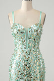 Sparkly Mint Green Bodycon Corset Lace Up Back Sequins Short Homecoming Dress