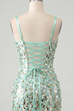 Sparkly Mint Green Bodycon Corset Lace Up Back Sequins Short Homecoming Dress